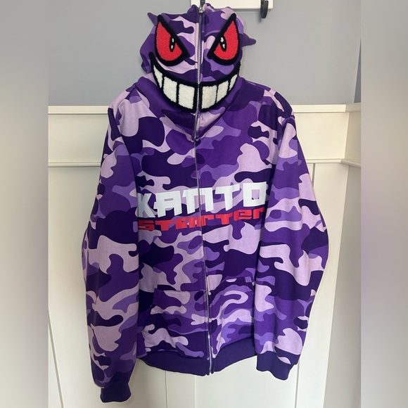 Kanto Starter Gengar purple camo full zip with velcro face - Picture 1 of 9
